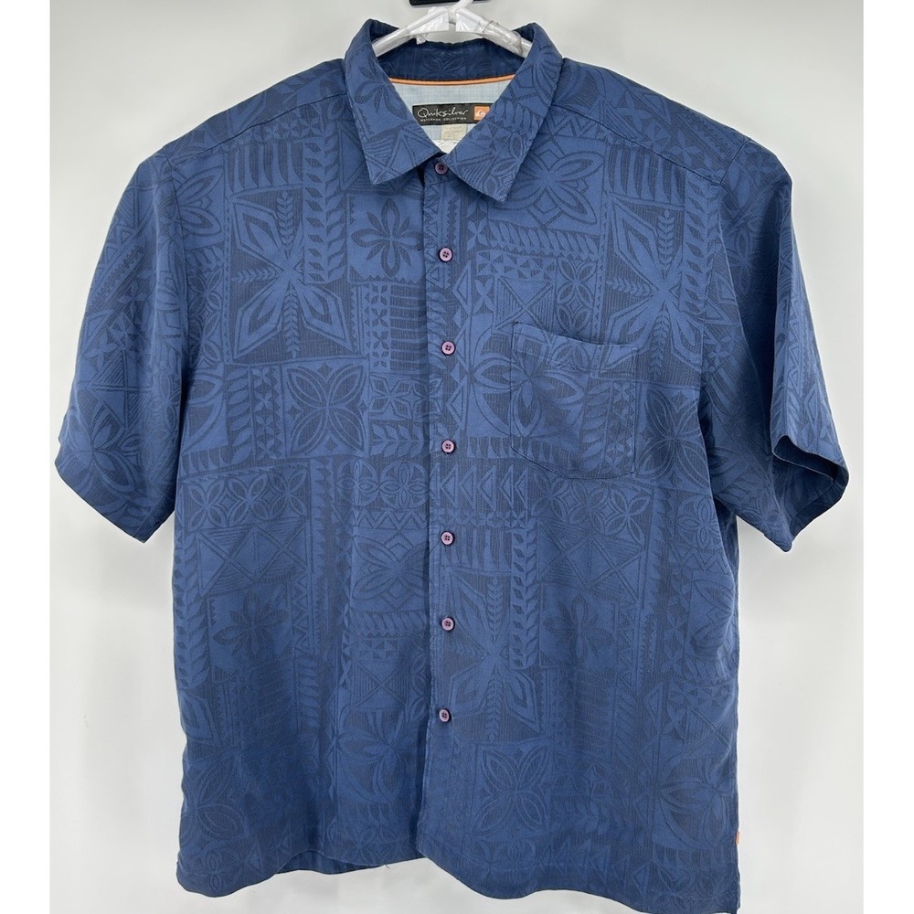 Quicksilver Waterman's Collection Rayon Blend Button Down Blue Men's Size 2XL